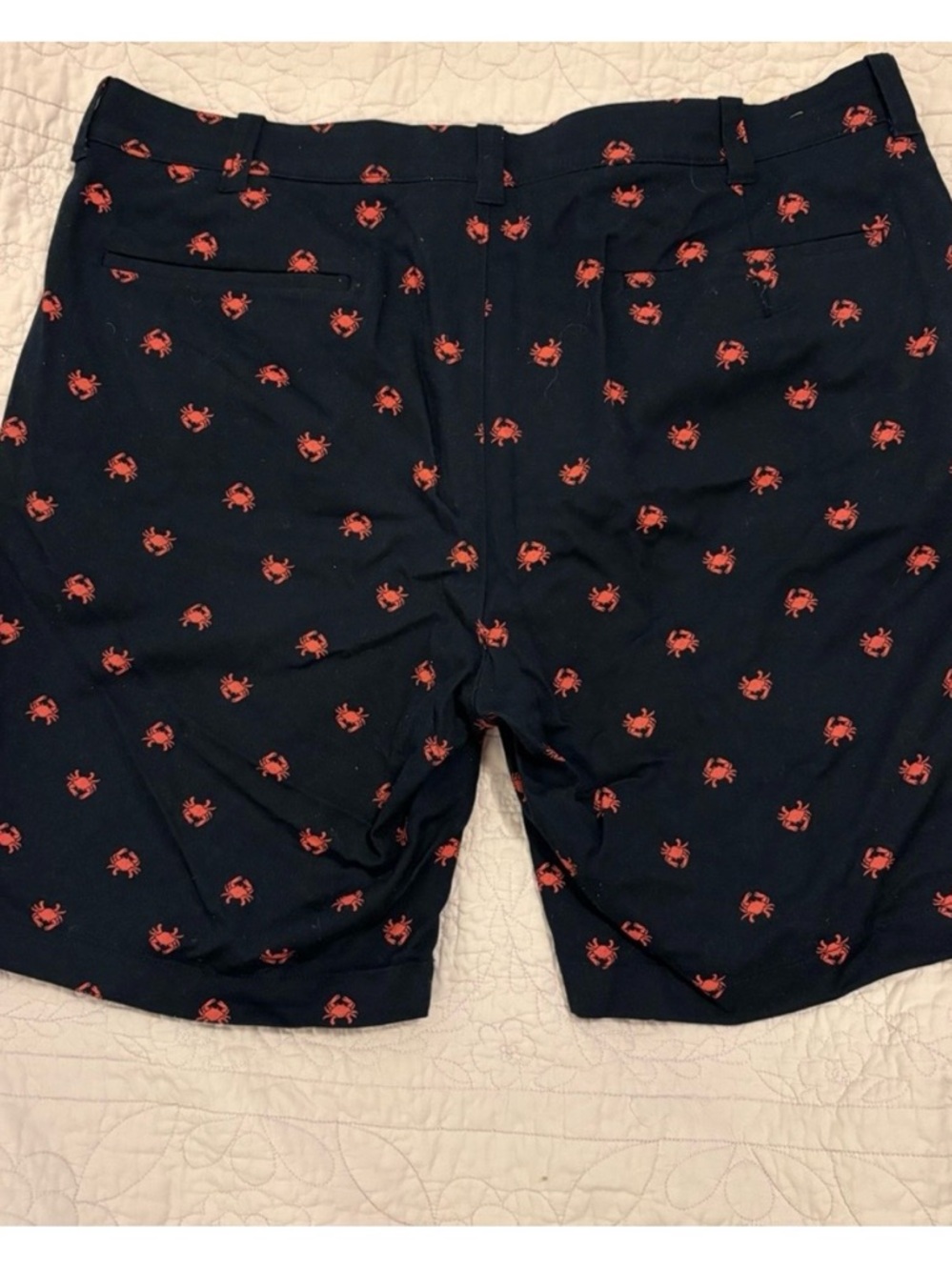 J. Crew Navy Flat-Front Shorts with Pink Crab Motif - Picture 2 of 3